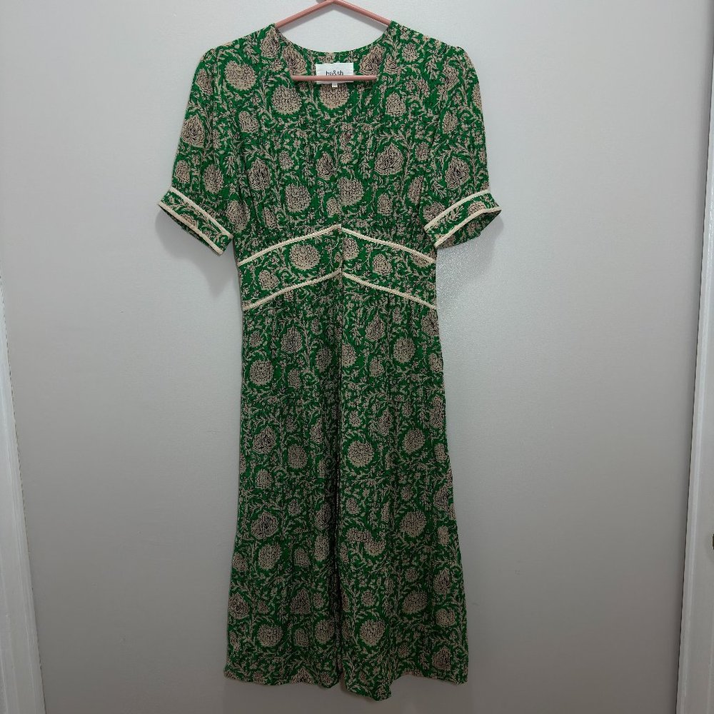 ba&sh Green and Cream Midi Dress